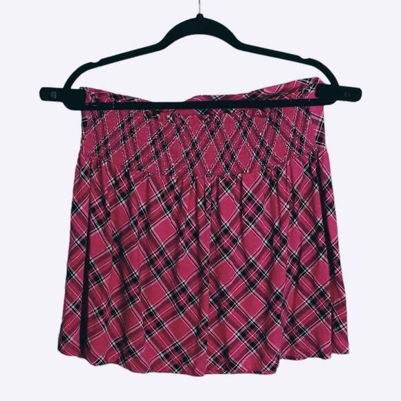 TORRID Womens Sz 0 (L) Pink Black Plaid Strapless Bandeau Crossover Top Blouse - Picture 2 of 7